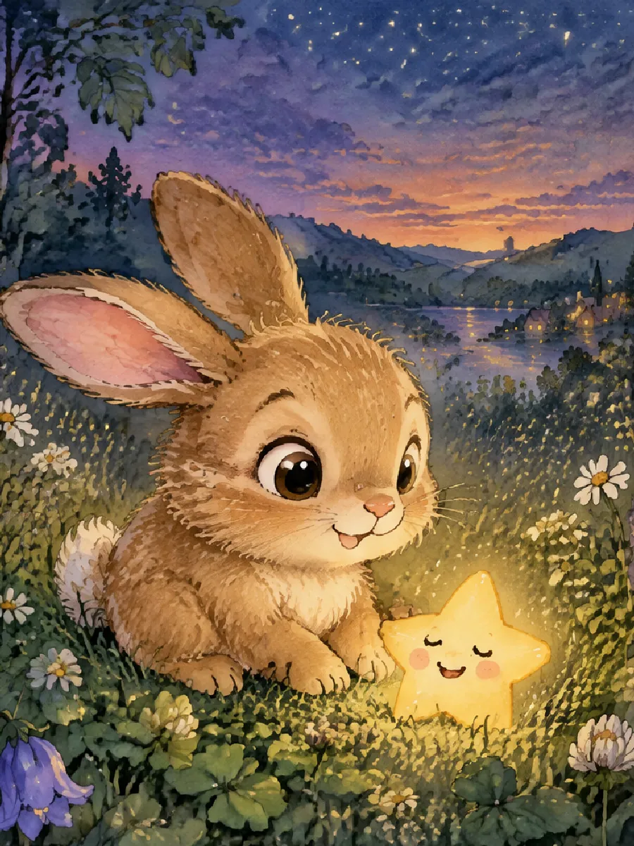Hoppel entdeckt in der Abenddämmerung einen winzigen goldenen Stern im Klee