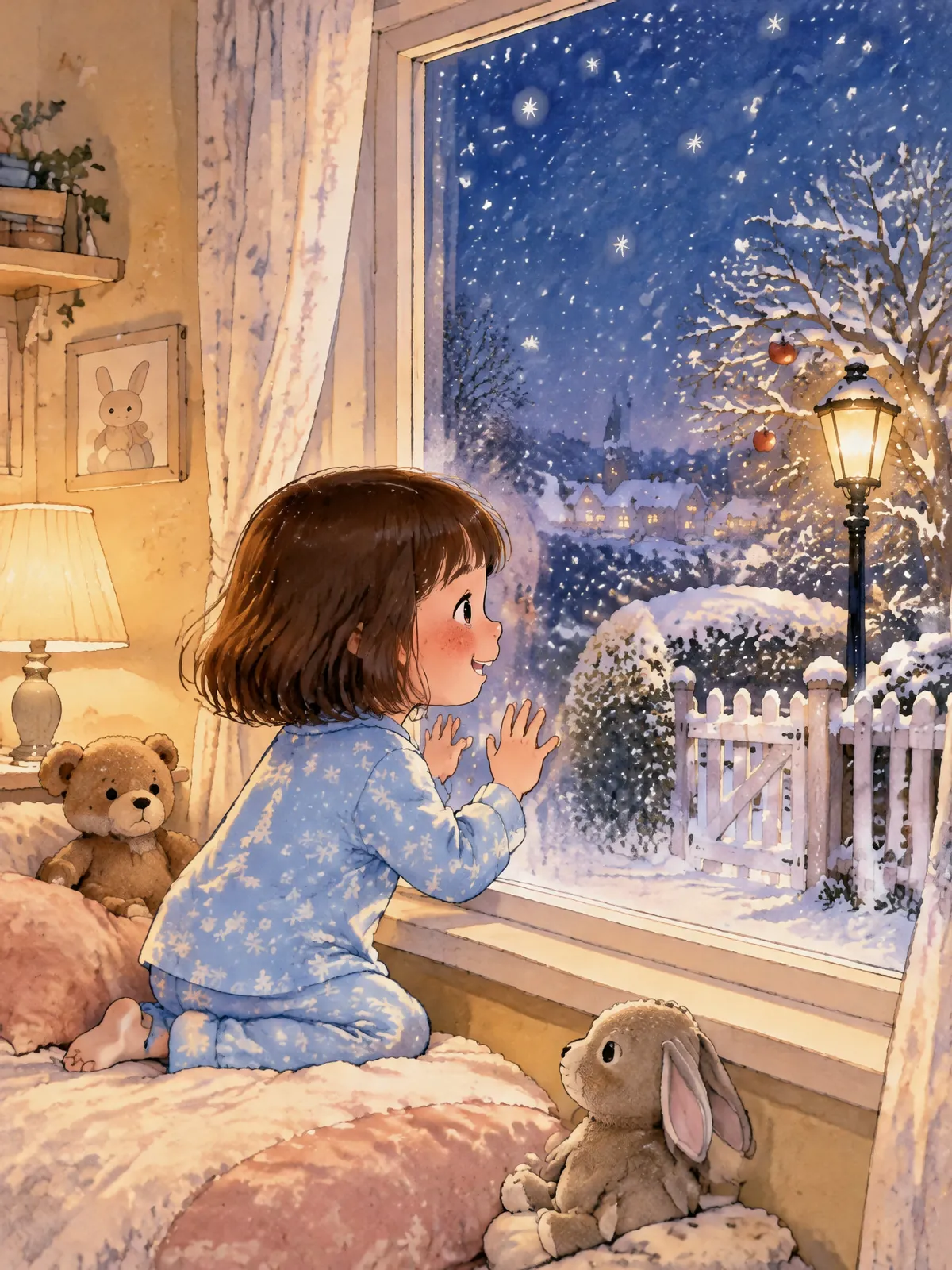 Ida drückt am Abend die Nase an die Fensterscheibe, draußen tanzen die ersten Schneeflocken im Laternenlicht